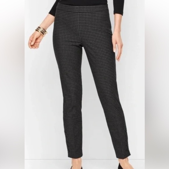 TALBOTS CHATHAM ANKLE PANT TROUSERS BLACK GRAY HOUNDSTOOTH PRINT SZ 16 - Picture 2 of 8